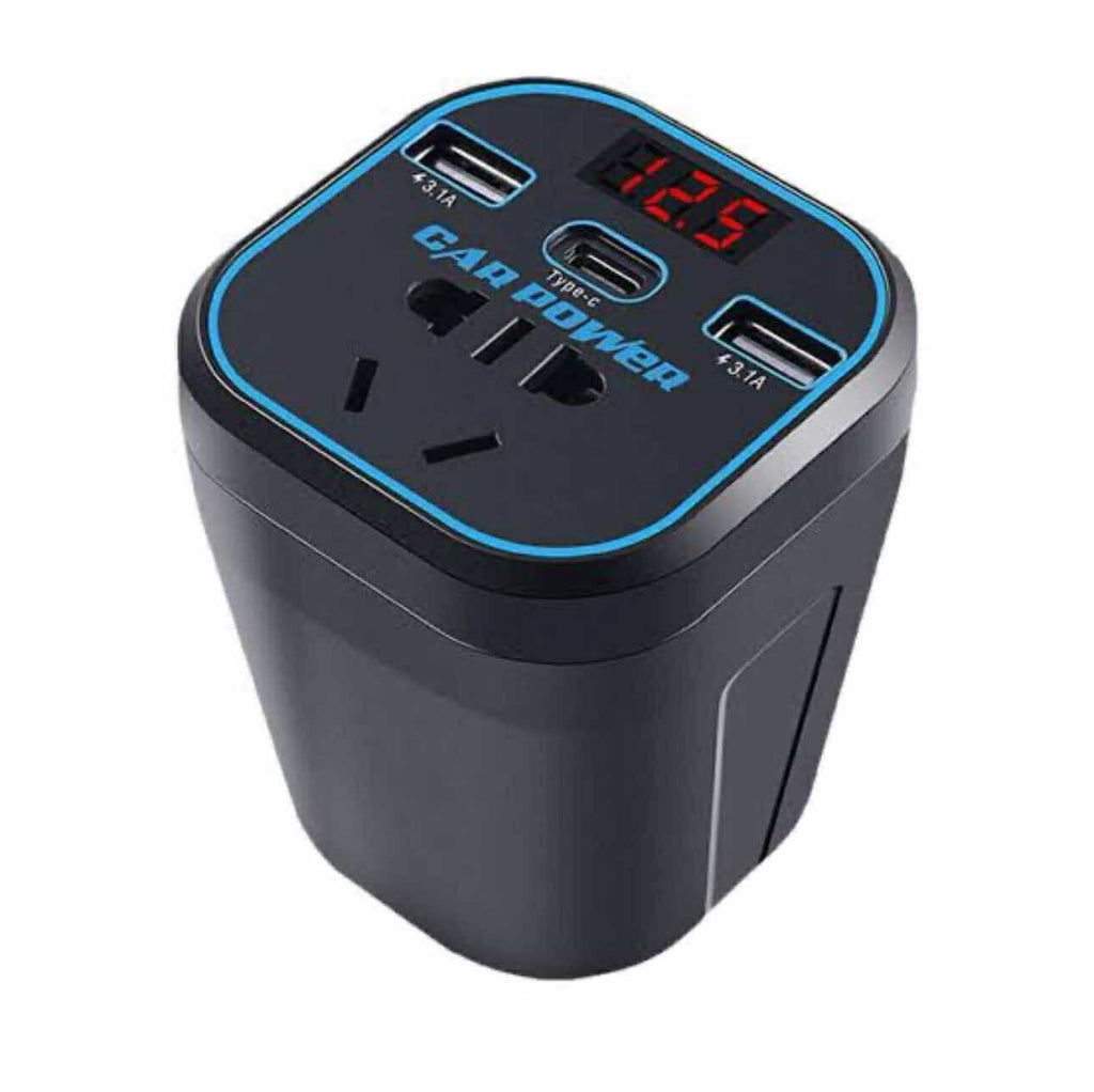 Convertisseur de Courant Voiture 12V/24V vers 220V – Prise Universelle avec USB & Type-C